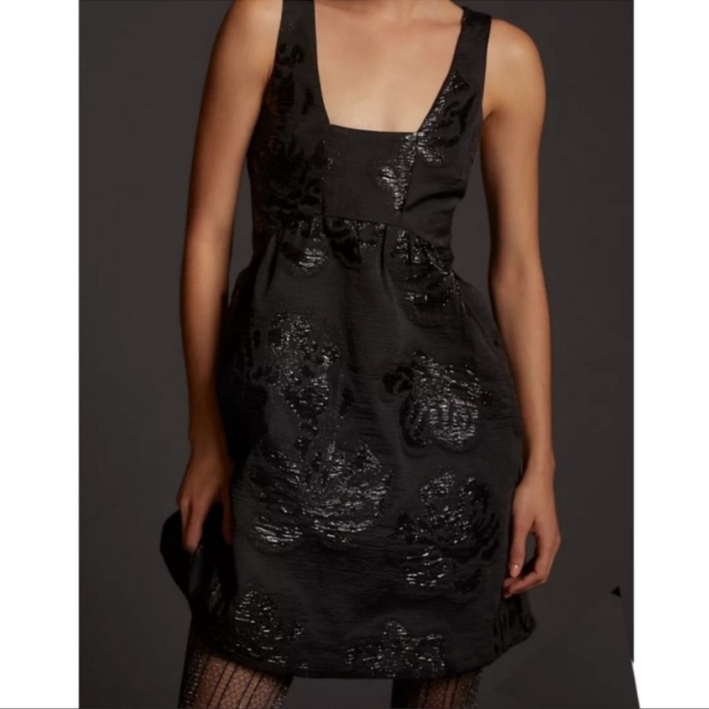 Maeve Anthropologie Floral Flower Metallic Shimmer Jacquard Mini Dress